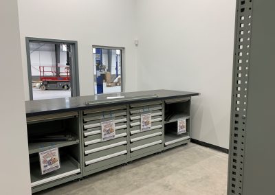 Custom parts room storage system designed and installed by Viking Equipment